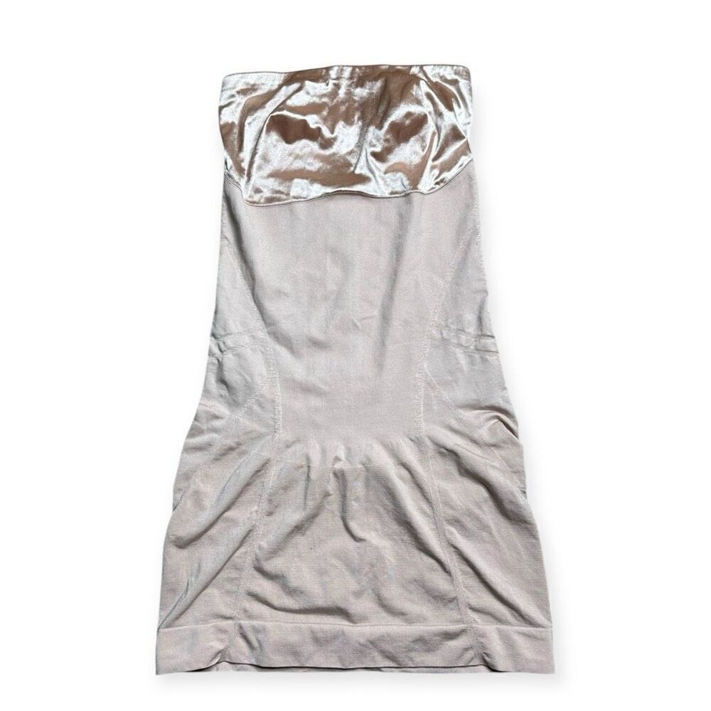 SPANX Strapless Shapewear Dress in Light Beige and Satin Trim